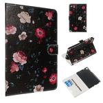 For Galaxy Tab A 8.0 & S Pen (2019) / P205 Colored Drawing Pattern Horizontal Flip PU Leather Case with Holder & Card Slots(Black Backgroud Flower)