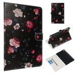 For Galaxy Tab A 10.1 (2019) / T510 Colored Drawing Pattern Horizontal Flip PU Leather Case with Holder & Card Slots(Black Backgroud Flower)