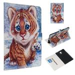 For Galaxy Tab A 10.5 / T590 Colored Drawing Pattern Horizontal Flip PU Leather Case with Holder & Card Slots(Tiger)