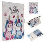 For iPad 4 / 3 / 2 Colored Drawing Pattern Horizontal Flip PU Leather Case with Holder & Card Slots(Couple Unicorn)