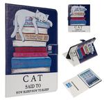 For iPad 4 / 3 / 2 Colored Drawing Pattern Horizontal Flip PU Leather Case with Holder & Card Slots(Book and  Cat)