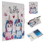 For iPad Air / Air 2 / iPad Pro 9.7 (2016) / iPad 9.7 (2017) / iPad 9.7 (2018) Colored Drawing Pattern Horizontal Flip PU Leather Case with Holder & Card Slots(Couple Unicorn)