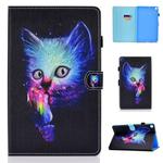 for Galaxy Tab A 8.0 (2019) P200 Colored Drawing Stitching Horizontal Flip Leather Case, with Holder & Card Slots(Super Cat)