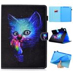 For iPad 5 / 6 Colored Drawing Stitching Horizontal Flip Leather Case, with Holder & Card Slots & Sleep / Wake-up function(Super Cat)
