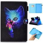 For iPad Mini 1 / 2 / 3 / 4 / 5 Colored Drawing Stitching Horizontal Flip Leather Case, with Holder & Card Slots & Sleep / Wake-up function(Super Cat)