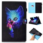 For Amazon Kindle Fire HD 10 Colored Drawing Stitching Horizontal Flip Leather Case, with Holder & Card Slots(Super Cat)