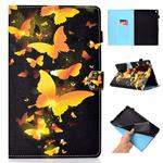 For Amazon Kindle Fire HD 10 Colored Drawing Stitching Horizontal Flip Leather Case, with Holder & Card Slots(Golden Butterfly)