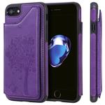 For iPhone 7 / 8 Cat Tree Embossing Pattern Shockproof Protective Case with Card Slots & Photo Frame(Purple)