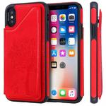 For iPhone X Cat Tree Embossing Pattern Shockproof Protective Case with Card Slots & Photo Frame(Red)