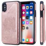 For iPhone X Cat Tree Embossing Pattern Shockproof Protective Case with Card Slots & Photo Frame(Rose Gold)