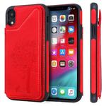 For iPhone XR Cat Tree Embossing Pattern Shockproof Protective Case with Card Slots & Photo Frame(Red)