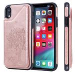 For iPhone XR Cat Tree Embossing Pattern Shockproof Protective Case with Card Slots & Photo Frame(Rose Gold)