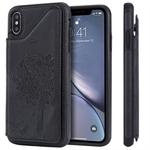 For iPhone XS Max Cat Tree Embossing Pattern Shockproof Protective Case with Card Slots & Photo Frame(Black)