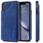 For iPhone XS Max Cat Tree Embossing Pattern Shockproof Protective Case with Card Slots & Photo Frame(Blue)