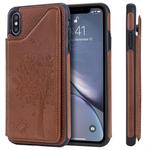 For iPhone XS Max Cat Tree Embossing Pattern Shockproof Protective Case with Card Slots & Photo Frame(Brown)