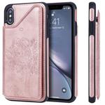 For iPhone XS Max Cat Tree Embossing Pattern Shockproof Protective Case with Card Slots & Photo Frame(Rose Gold)