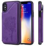 For iPhone XS Cat Tree Embossing Pattern Shockproof Protective Case with Card Slots & Photo Frame(Purple)