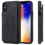 For iPhone XS Cat Tree Embossing Pattern Shockproof Protective Case with Card Slots & Photo Frame(Black)