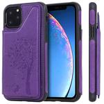 For iPhone 11 Pro Cat Tree Embossing Pattern Shockproof Protective Case with Card Slots & Photo Frame(Purple)