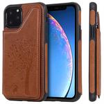 For iPhone 11 Pro Cat Tree Embossing Pattern Shockproof Protective Case with Card Slots & Photo Frame(Brown)