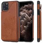 For iPhone 11 Pro Max Cat Tree Embossing Pattern Shockproof Protective Case with Card Slots & Photo Frame(Brown)