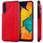 For Galaxy A50 Cat Tree Embossing Pattern Shockproof Protective Case with Card Slots & Photo Frame(Red)