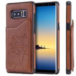 For Galaxy Note 8 Cat Tree Embossing Pattern Shockproof Protective Case with Card Slots & Photo Frame(Brown)