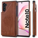 For Galaxy Note 10 Cat Tree Embossing Pattern Shockproof Protective Case with Card Slots & Photo Frame(Brown)