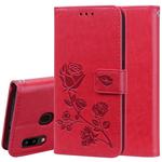 For Galaxy A20e Pressed Printing Rose Pattern Horizontal Flip PU Leather Case with Holder & Card Slots & Wallet(Red)