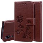 For Galaxy A2 Core Pressed Printing Rose Pattern Horizontal Flip PU Leather Case with Holder & Card Slots & Wallet(Brown)