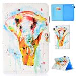 For iPad Mini 1 / 2 / 3 / 4 / 5 Colored Drawing Stitching Horizontal Flip Leather Case, with Holder & Card Slots(Watercolor Elephant)
