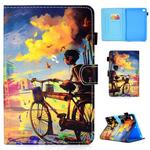 For iPad Mini 1 / 2 / 3 / 4 / 5 Colored Drawing Stitching Horizontal Flip Leather Case, with Holder & Card Slots(Bike Boy)