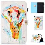 For Amazon Kindle Fire HD 10 Colored Drawing Stitching Horizontal Flip Leather Case, with Holder & Card Slots(Watercolor Elephant)
