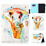 For Amazon Kindle Youth Version 2019 Colored Drawing Stitching Horizontal Flip Leather Case, with Holder & Card Slots(Watercolor Elephant)