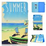 For Galaxy Tab A 8.0 & S Pen (2019) P200 Colored Drawing Stitching Horizontal Flip Leather Case, with Holder & Card Slots(Beach)
