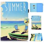 For iPad 5 / 6 / 8 Colored Drawing Stitching Horizontal Flip Leather Case, with Holder & Card Slots(Beach)