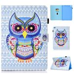 For iPad 5 / 6 / 8 Colored Drawing Stitching Horizontal Flip Leather Case, with Holder & Card Slots(Colored Owl)