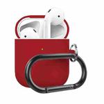 Anti-fall Silicone Charging Box Protective Case with Carabiner for AirPods 2(Red)