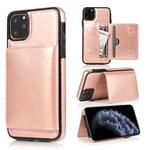 For iPhone 11 Pro Shockproof PU + TPU Protective Case with Card Slots & Holder(Rose Gold)