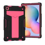 For Samsung Galaxy Tab A7 10.4 (2020) T-shaped Bracket Contrast Color Shockproof PC + Silicone Protective Case(Black+Rose Red)