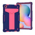 For Samsung Galaxy Tab A7 10.4 (2020) T-shaped Bracket Contrast Color Shockproof PC + Silicone Protective Case(Navy+Rose Red)
