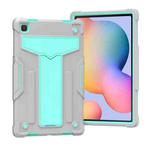 For Samsung Galaxy Tab A7 10.4 (2020) T-shaped Bracket Contrast Color Shockproof PC + Silicone Protective Case(Grey+Mint Green)