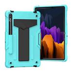 For Samsung Galaxy Tab S8 / Galaxy Tab S7 T870 / T875 T-shaped Bracket Contrast Color Shockproof PC + Silicone Protective Case(Mint Green+Black)