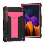 For Samsung Galaxy Tab S8 / Galaxy Tab S7 T870 / T875 T-shaped Bracket Contrast Color Shockproof PC + Silicone Protective Case(Black+Rose Red)