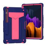 For Samsung Galaxy Tab S8 / Galaxy Tab S7 T870 / T875 T-shaped Bracket Contrast Color Shockproof PC + Silicone Protective Case(Navy+Rose Red)