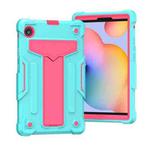 For Huawei MatePad T8 T-shaped Bracket Contrast Color Shockproof PC + Silicone Protective Case(Mint Green+Rose Red)