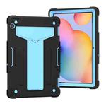 For Huawei MediaPad T5 T-shaped Bracket Contrast Color Shockproof PC + Silicone Protective Case(Black+Blue)