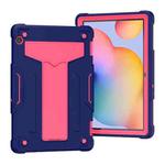 For Huawei MediaPad T5 T-shaped Bracket Contrast Color Shockproof PC + Silicone Protective Case(Navy+Rose Red)