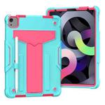 For iPad Air 2022 / 2020 10.9 / iPad Pro 11 T-shaped Bracket Contrast Color Shockproof PC + Silicone Protective Case(Mint Green+Rose Red)