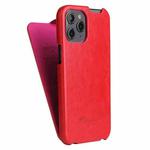 For iPhone 12 / 12 Pro Fierre Shann Retro Oil Wax Texture Vertical Flip PU Leather Case(Red)
